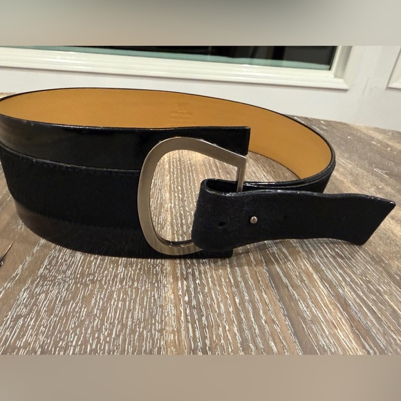 W by Worth Mixed Media Black Leather & Calf Hair Statement Belt - Med - Like New - Picture 3 of 6